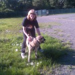 picture of p m korkinsky with her dog, a shepherd mixed breed 